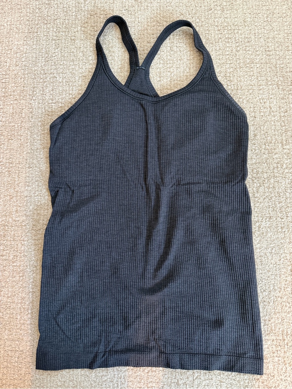 Lululemon Ebb to Street Tank Top Gray/Black Ribbed Racerback Built In Bra Size 8